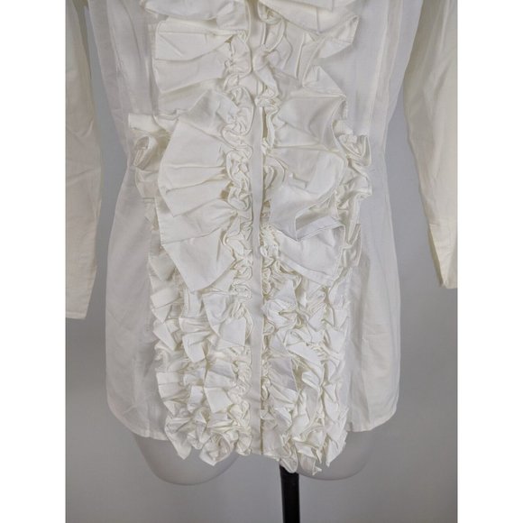 Meredith Women's Top Size 10 Ivory Long Sleeve Button Front Blouse Ruffle NEW - Picture 3 of 13